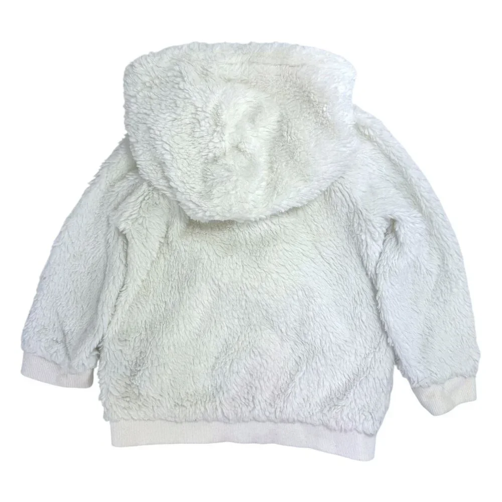 Juicy Couture White Faux Fur Hoodie Toddler Girl 2T Cat Face Kangaroo Pocket‎